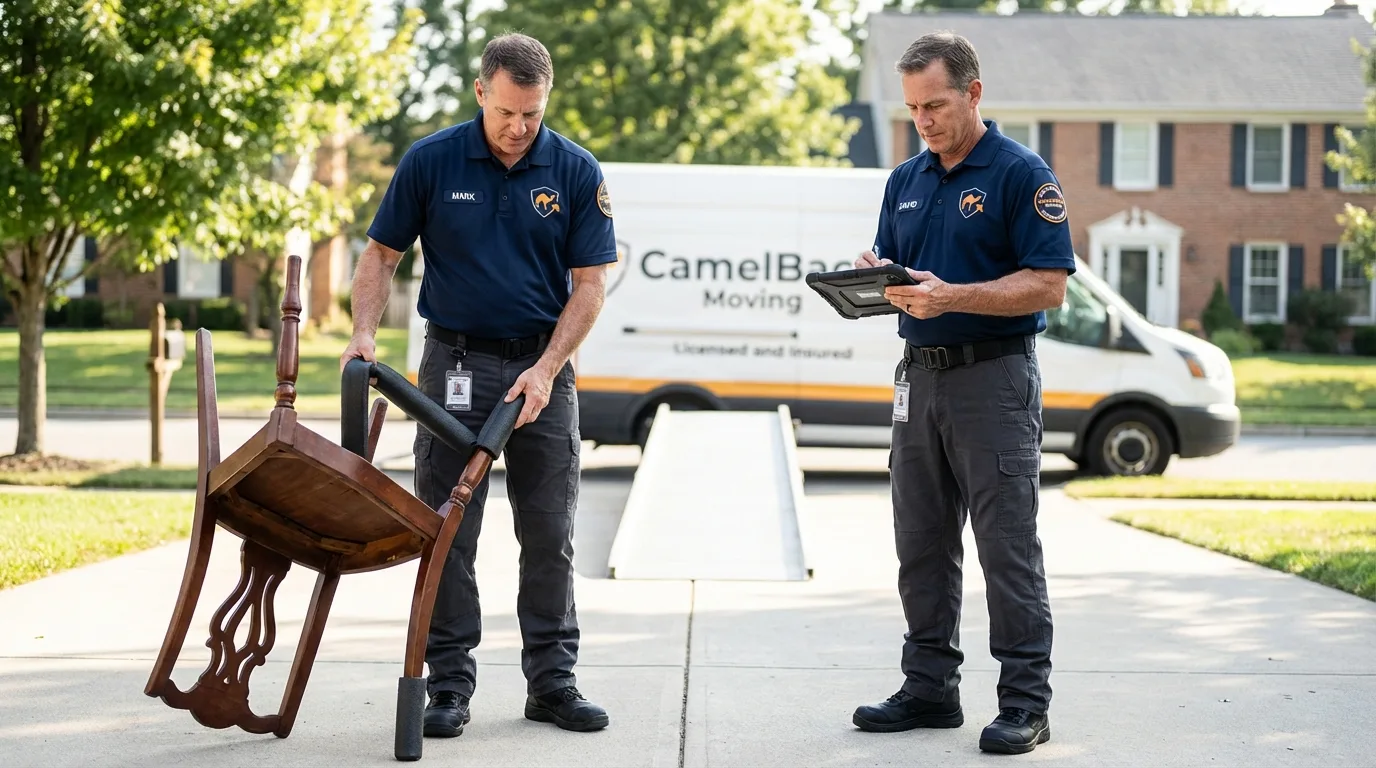 Movers inspecting furniture for damage prevention before loading in Ellijay, GA
